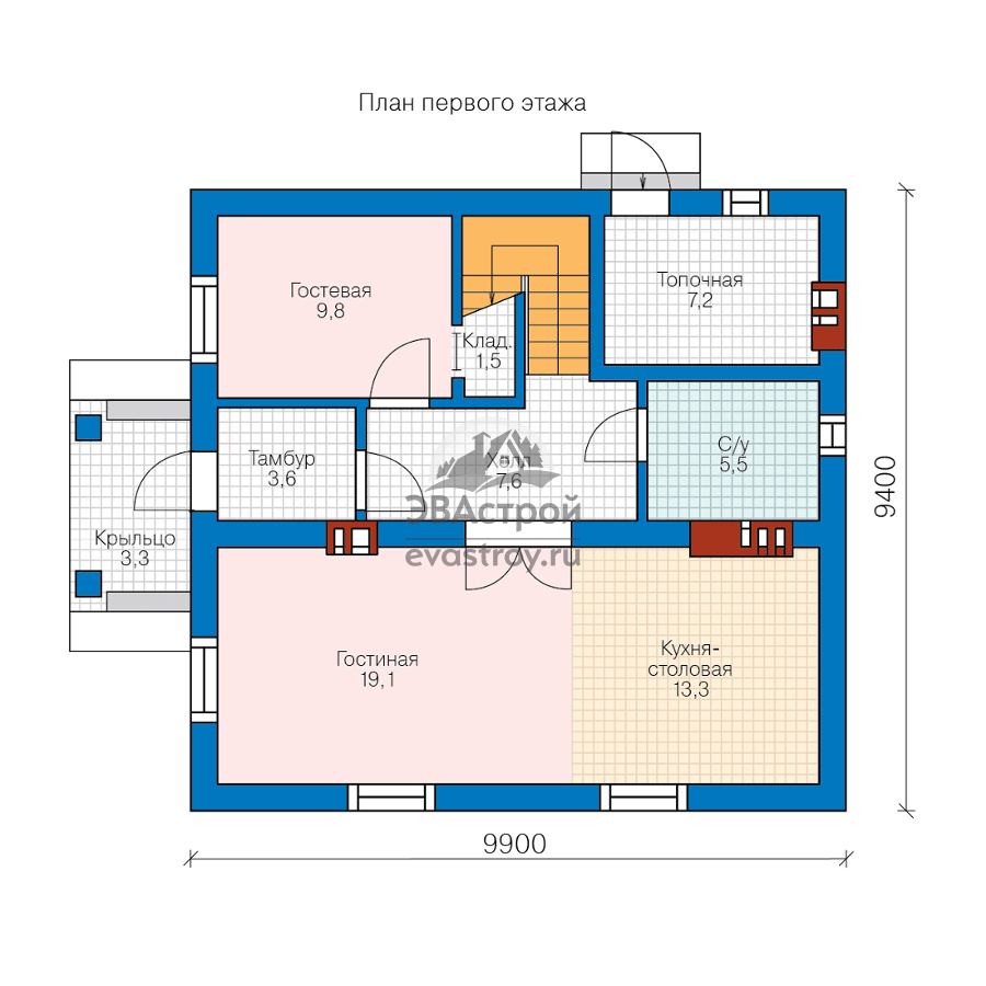 Стандартная планировка 1 этажа дома 100 кв. м