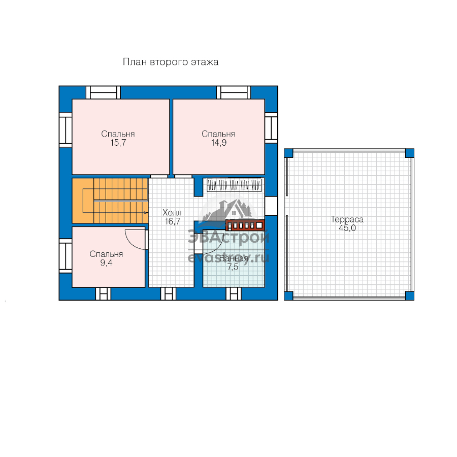 Планировка 2 этажа в доме 10х10